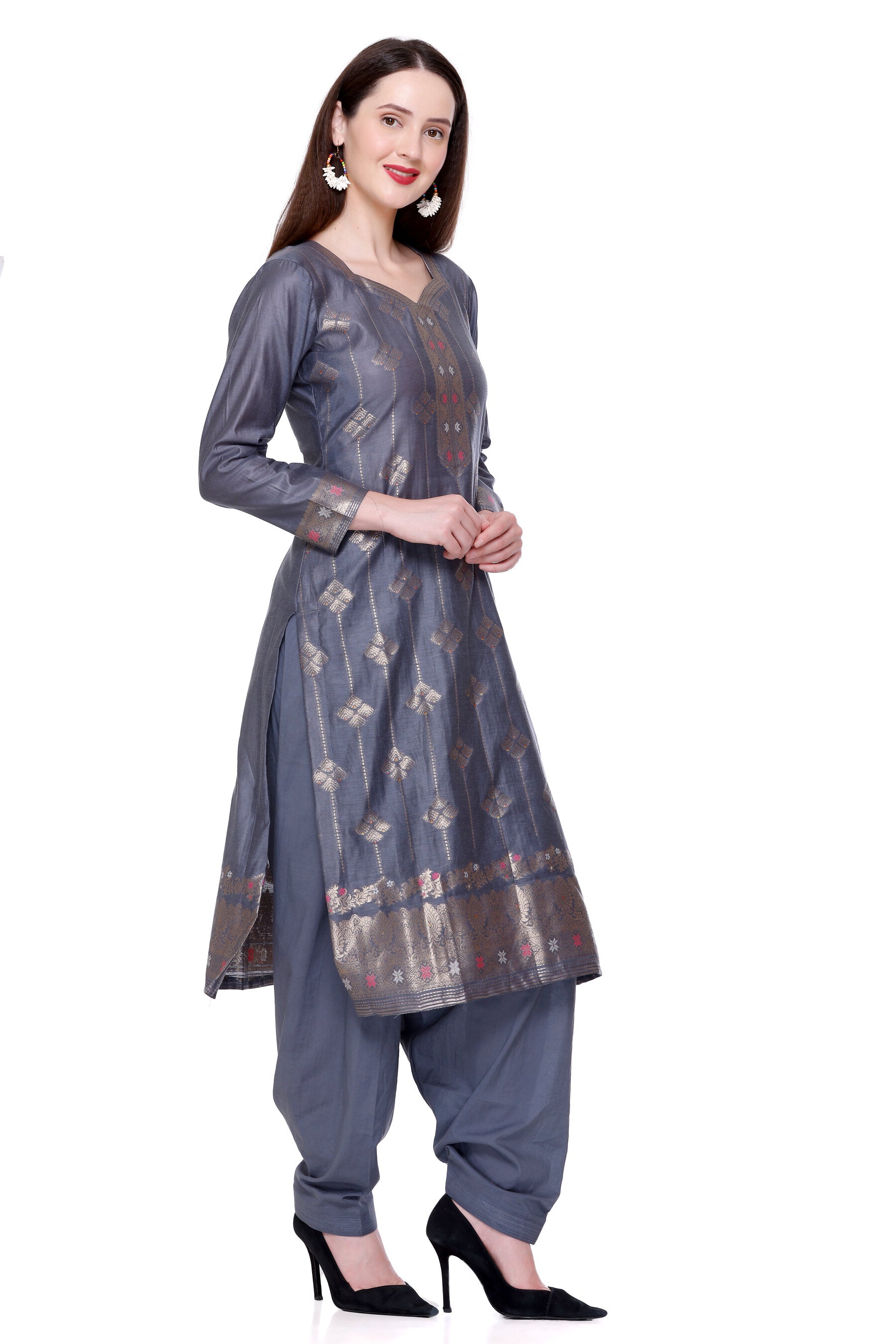 Kidar's Unstitched Cotton Silk Suit In Grey