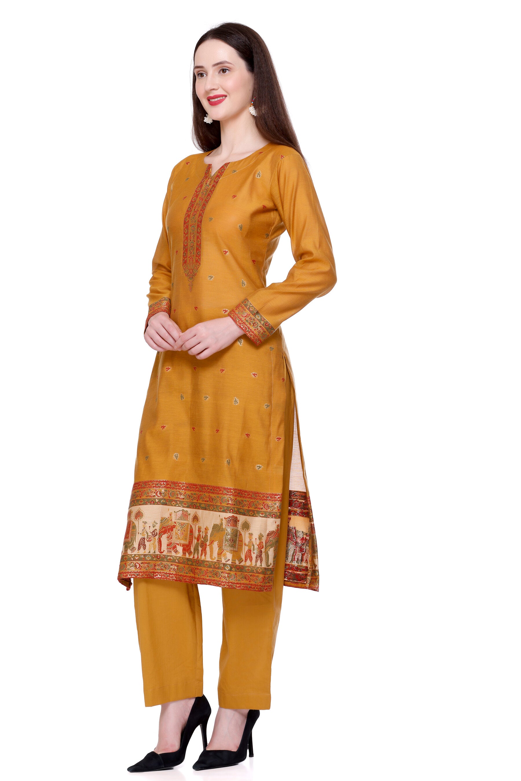 Kidar's Unstitched Cotton Silk Suit in Musturd