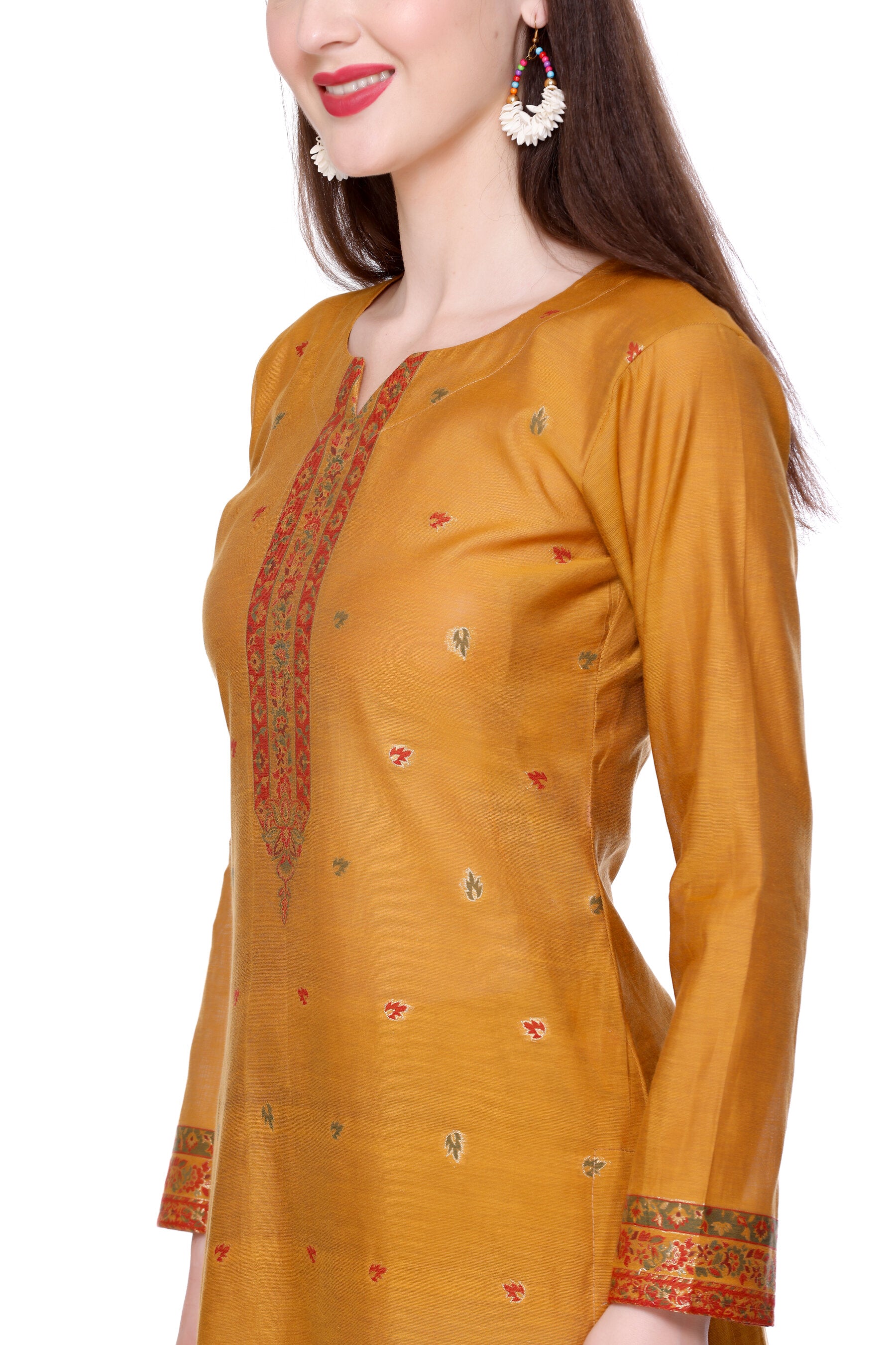 Kidar's Unstitched Cotton Silk Suit in Musturd