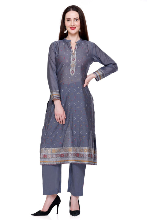 Kidar's Unstitched Cotton Silk Suit In Grey