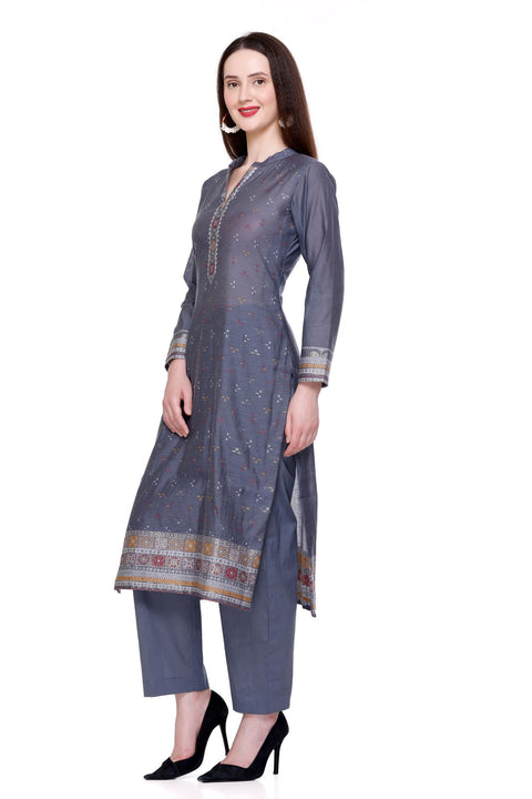 Kidar's Unstitched Cotton Silk Suit In Grey