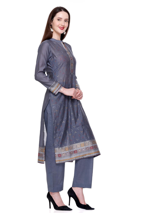Kidar's Unstitched Cotton Silk Suit In Grey