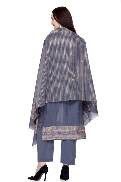 Kidar's Unstitched Cotton Silk Suit In Grey