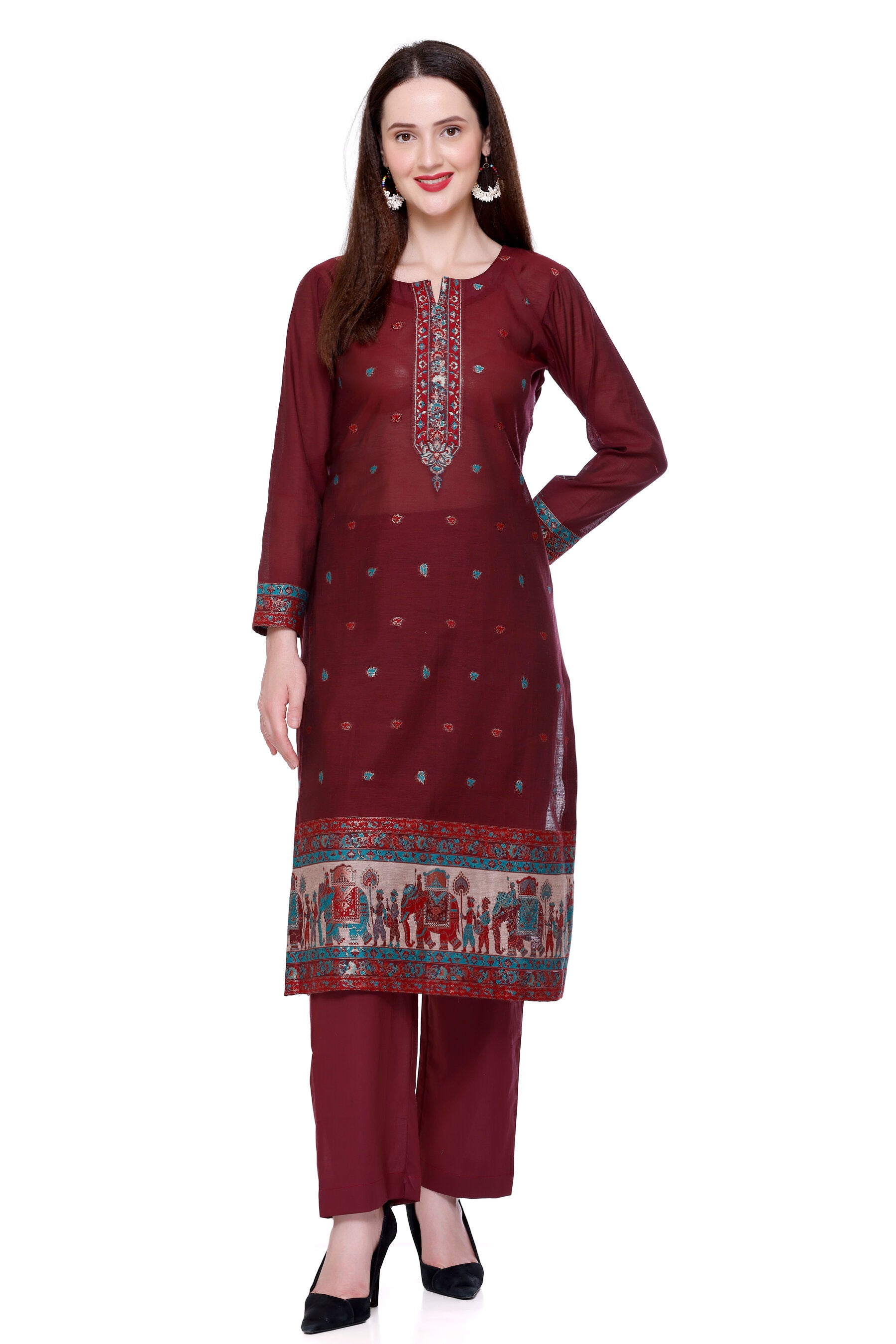 Kidar's Unstitched Cotton Silk Suit in Coffee