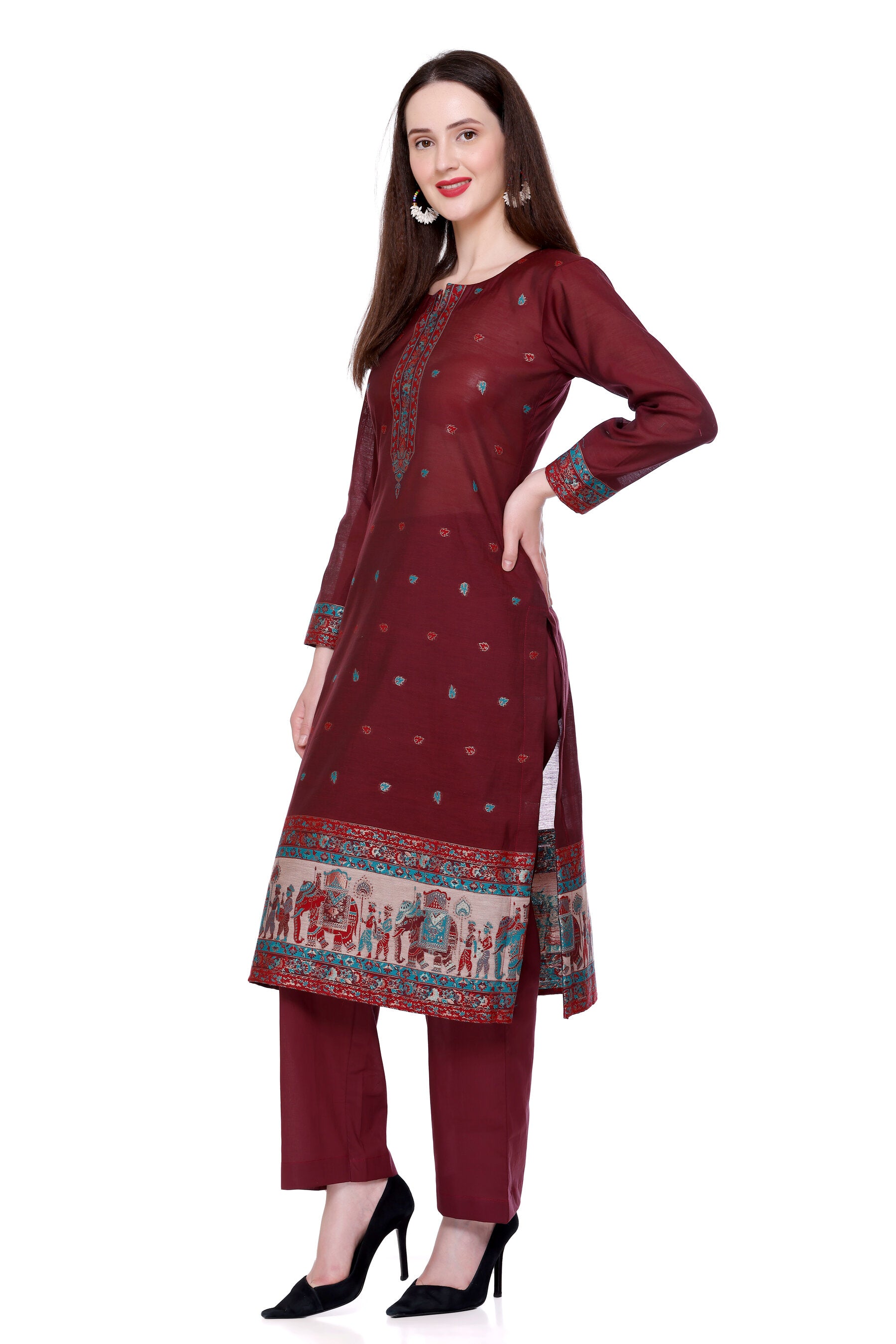 Kidar's Unstitched Cotton Silk Suit in Coffee