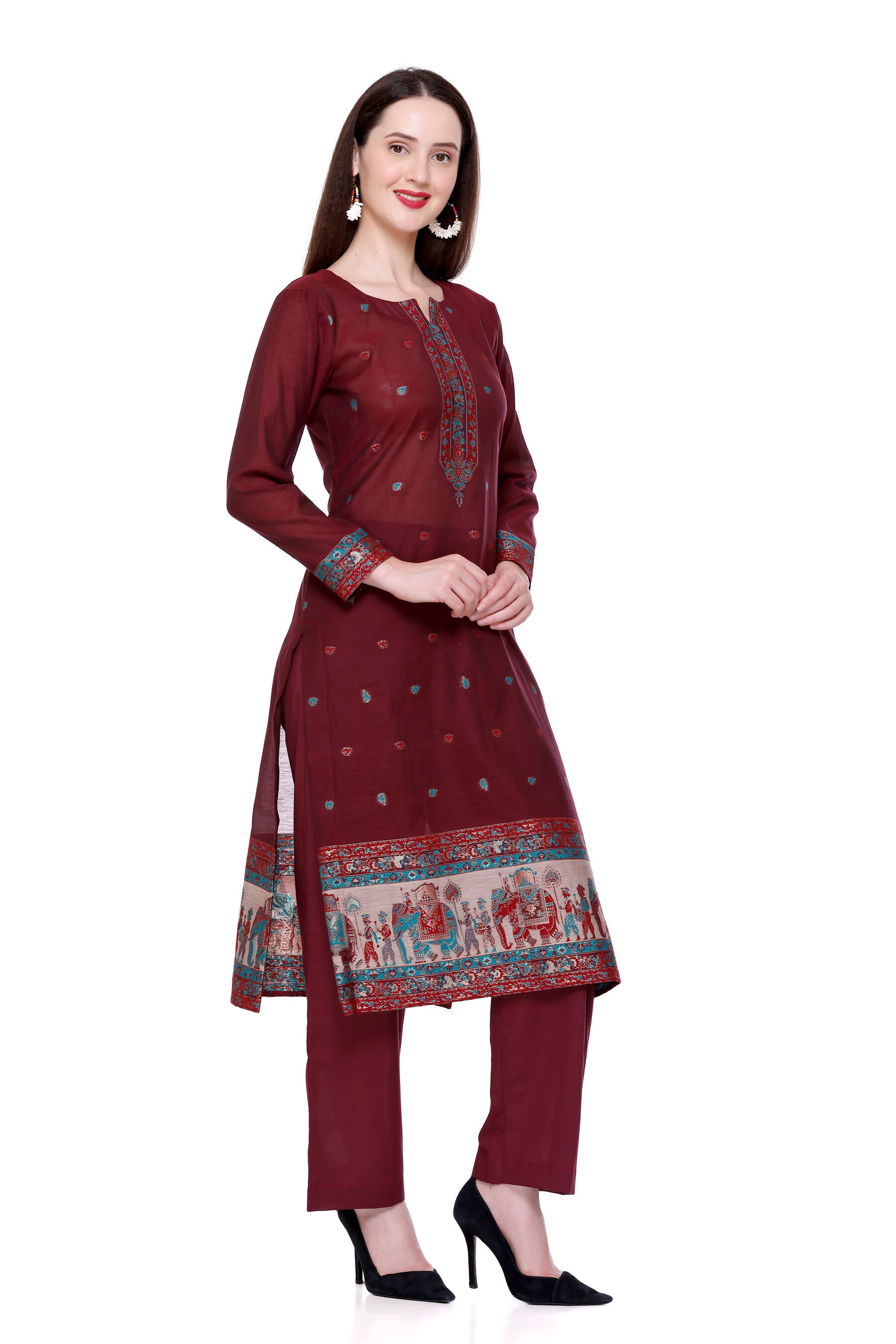 Kidar's Unstitched Cotton Silk Suit in Coffee