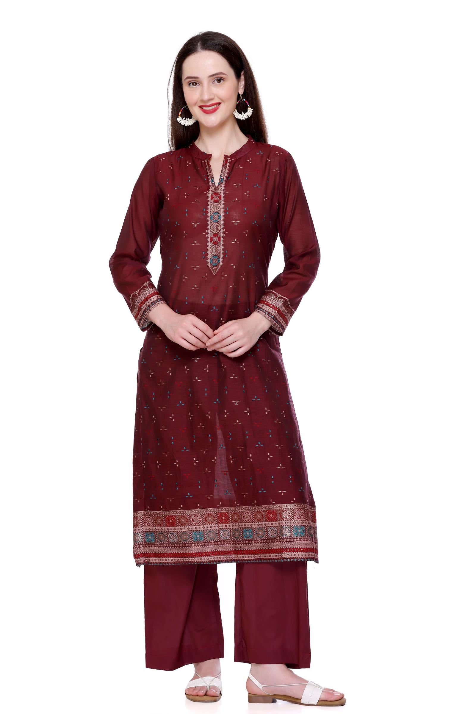 Kidar's Unstitched Cotton Silk Suit In Wine