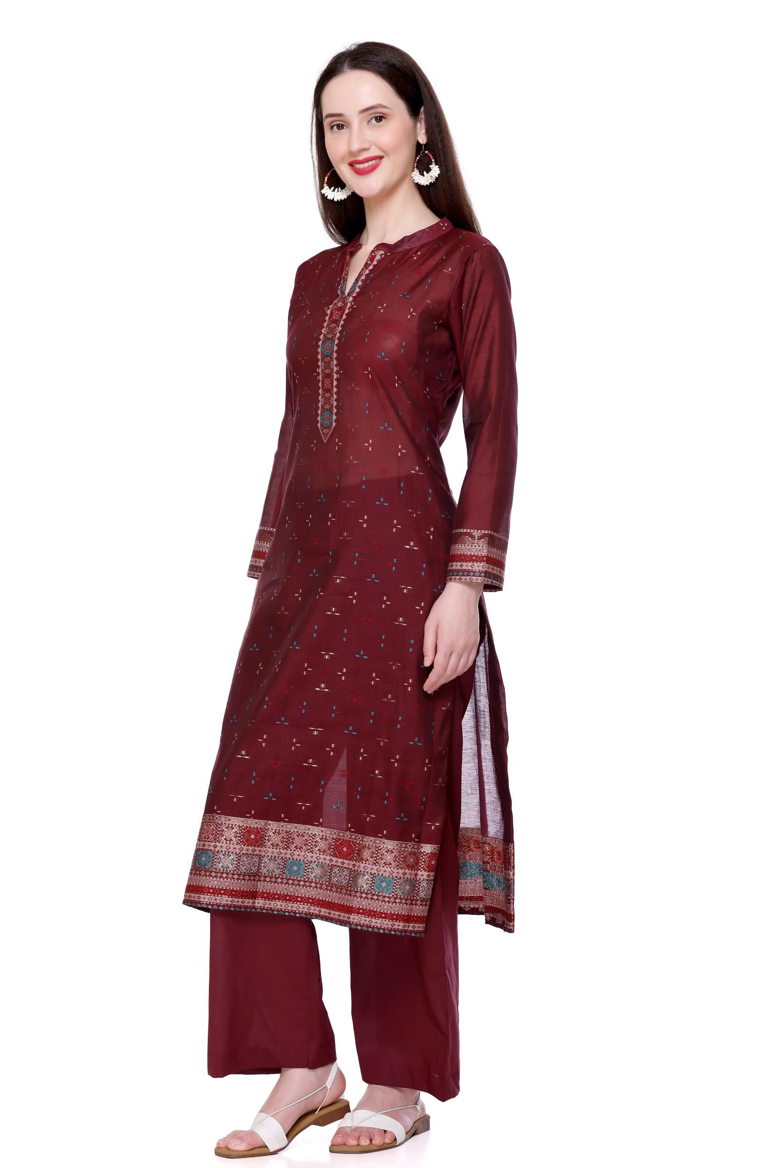 Kidar's Unstitched Cotton Silk Suit In Wine