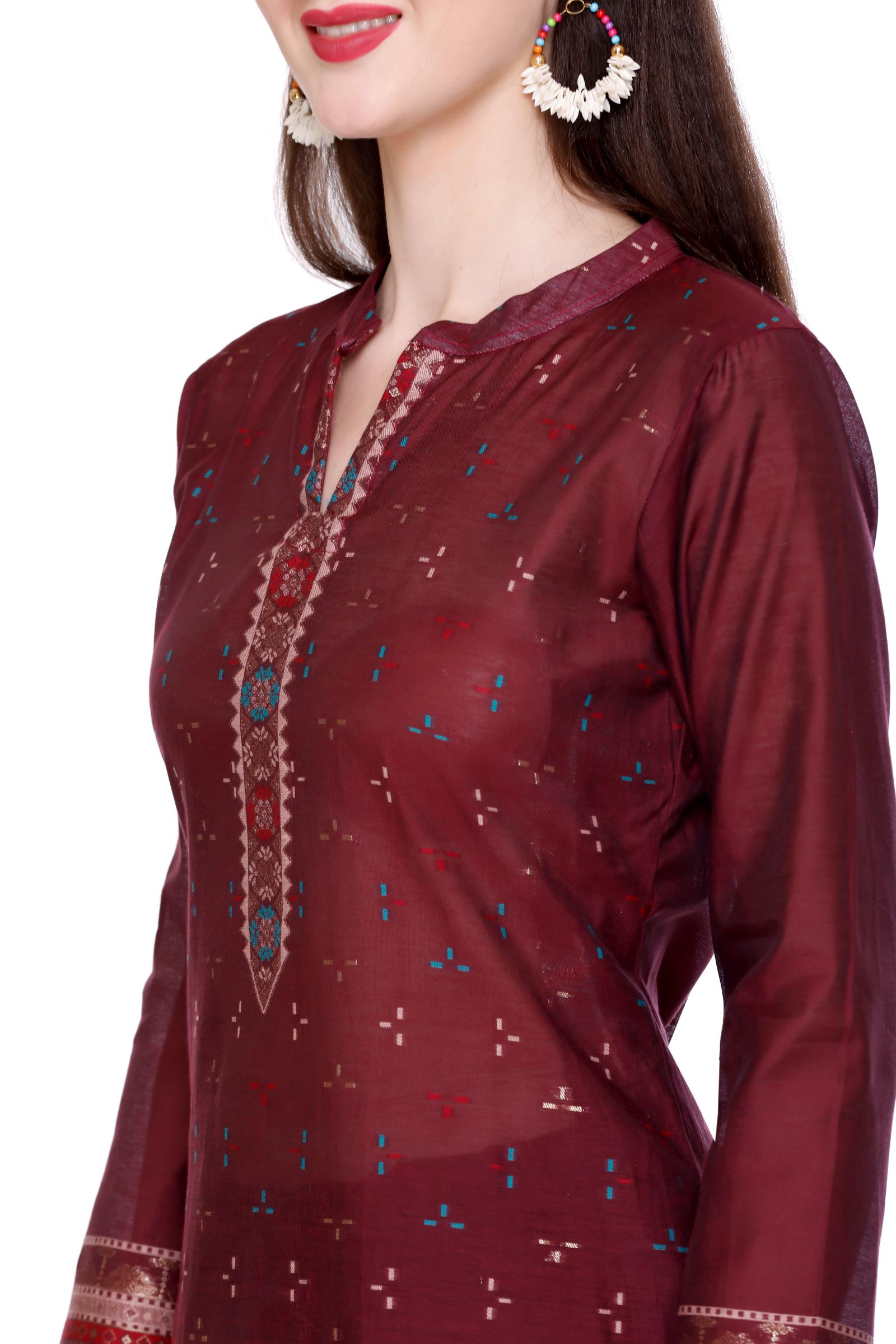 Kidar's Unstitched Cotton Silk Suit In Wine