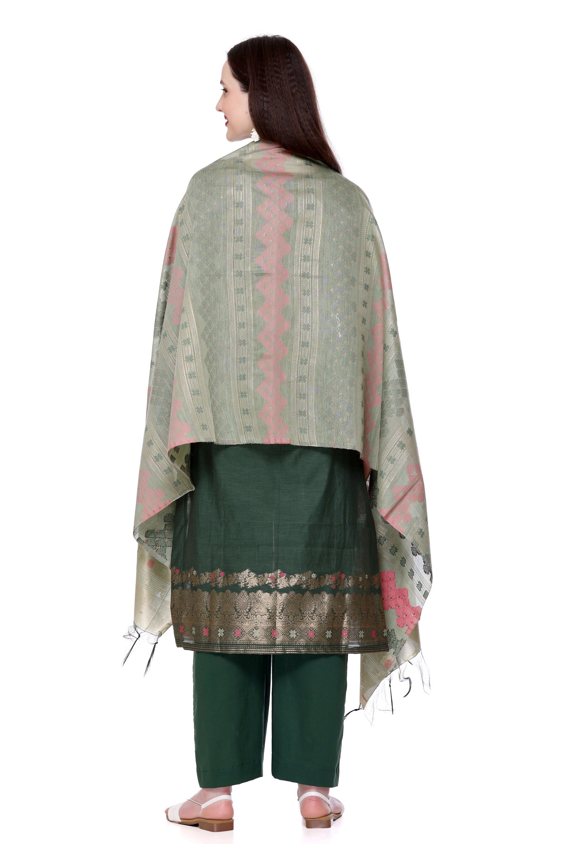 Kidar's Unstitched Cotton Silk Suit In Green