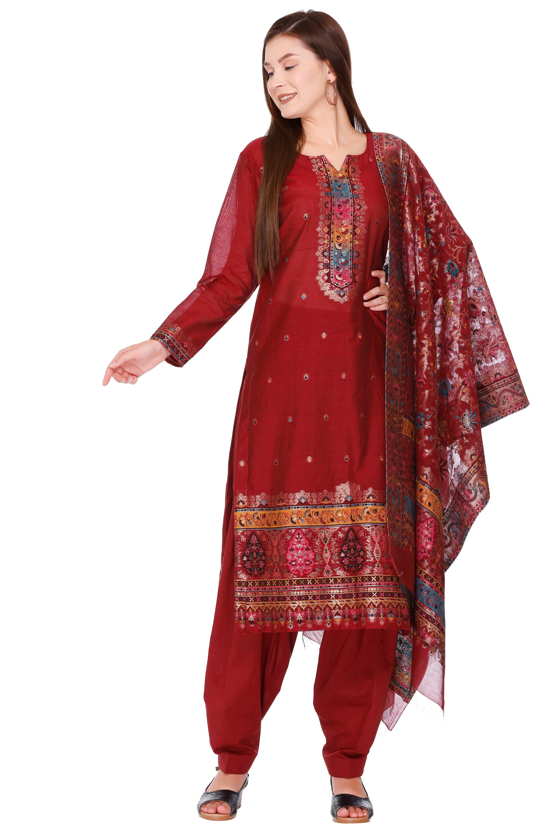 Kidar's Unstitched Cotton Silk Suit in Mehroon