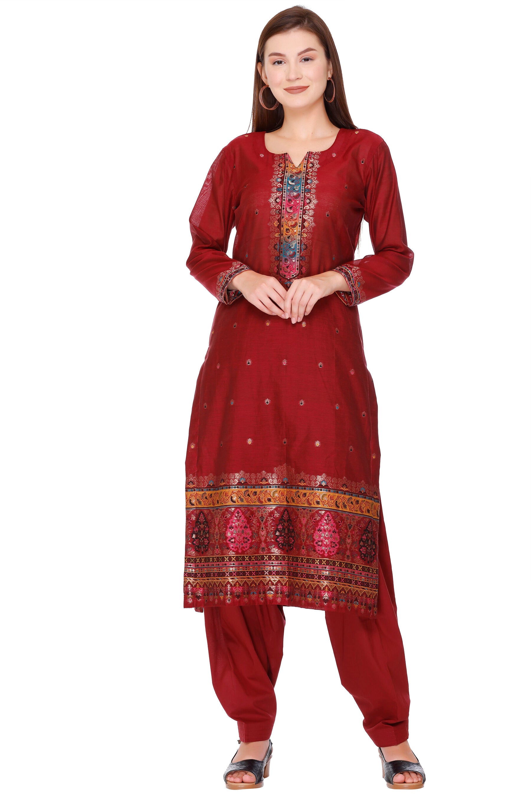 Kidar's Unstitched Cotton Silk Suit in Mehroon