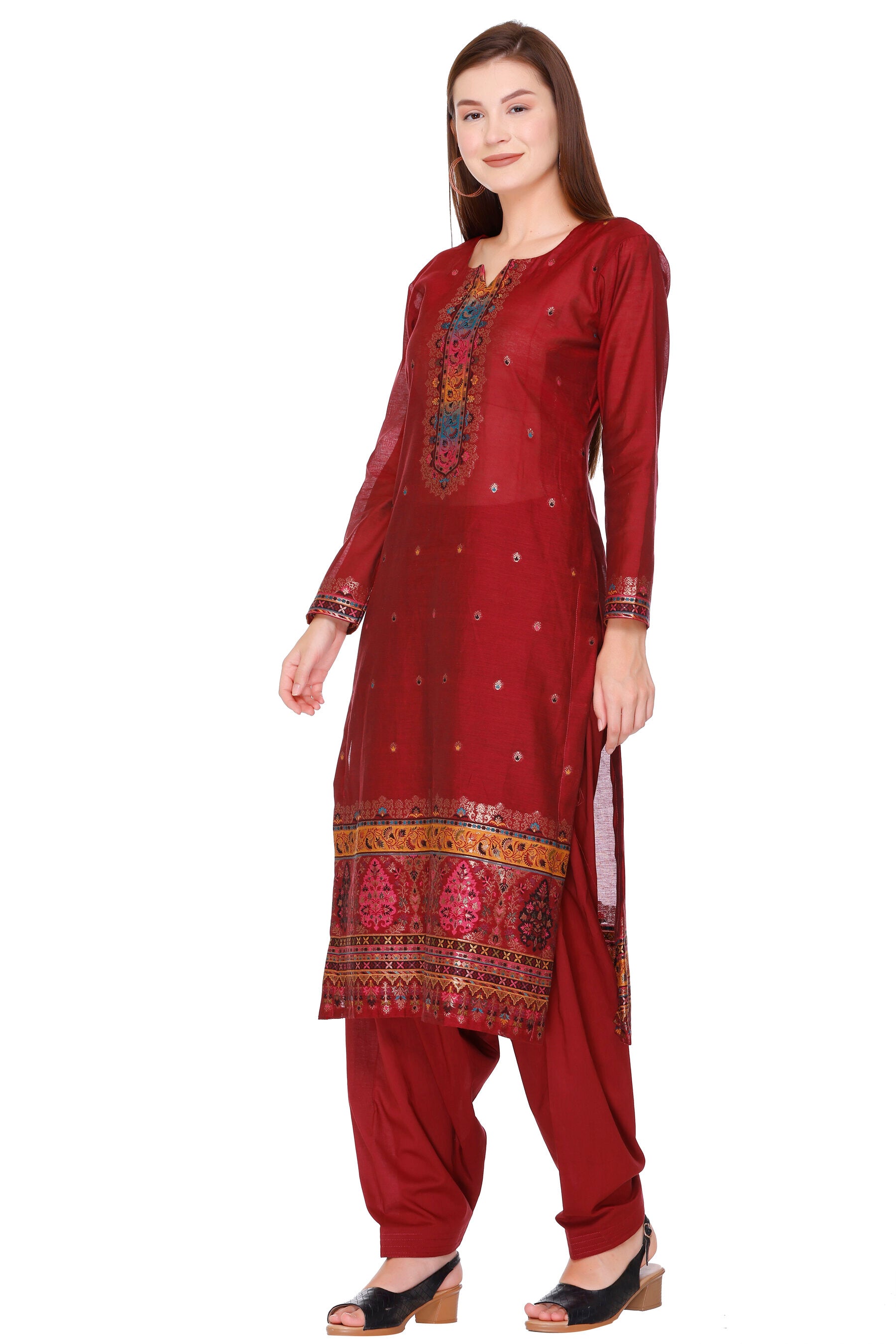 Kidar's Unstitched Cotton Silk Suit in Mehroon