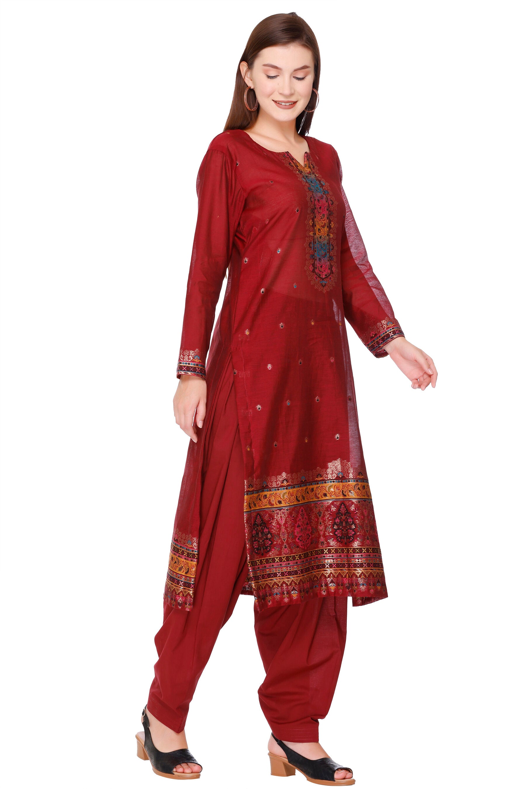 Kidar's Unstitched Cotton Silk Suit in Mehroon