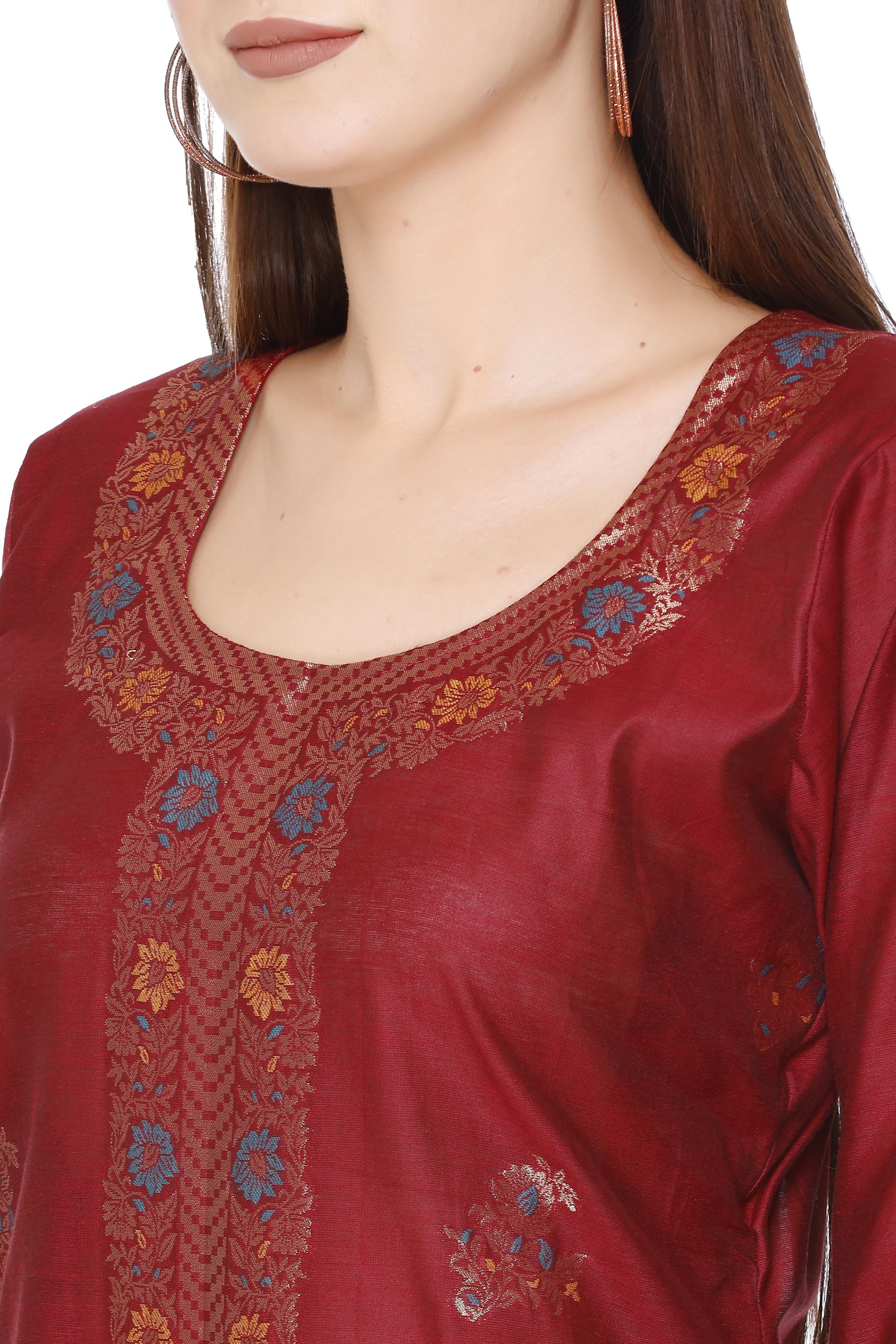 Kidar 's Unstitched Cotton Silk Suit in Mehroon