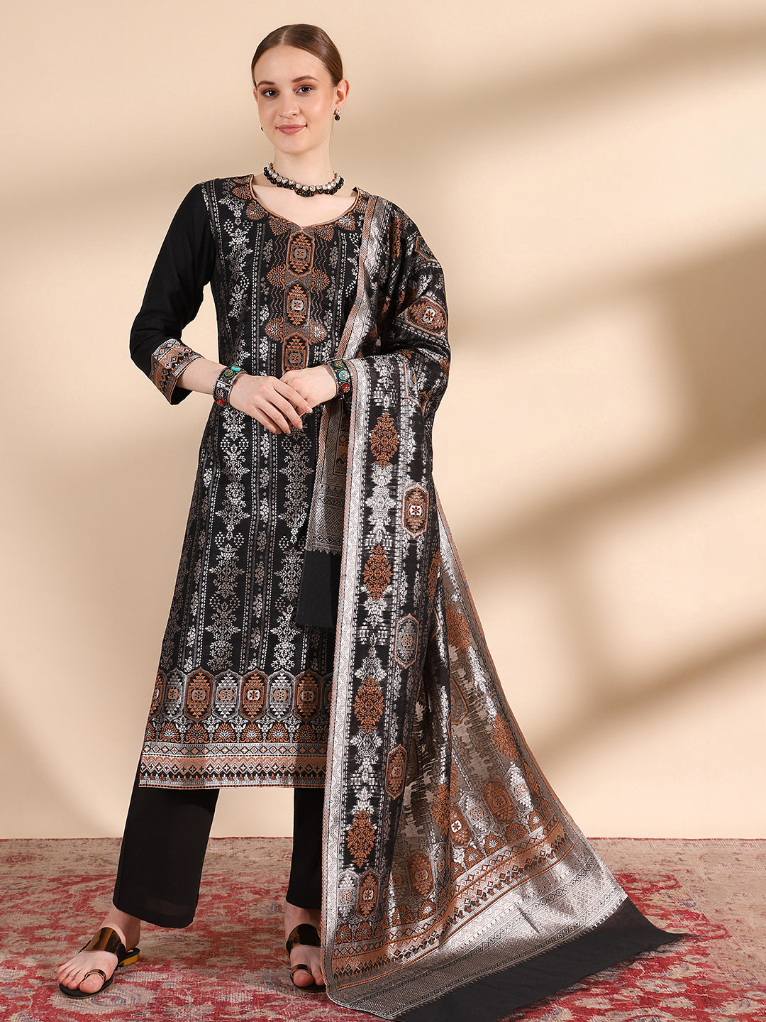 Elegant Black Sweetheart Neck Kurta Set by Kidar