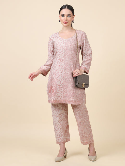 Kidar Ethnic Womens Kurti With Pant Set Cotton-Silk Fabric For Summer Wear