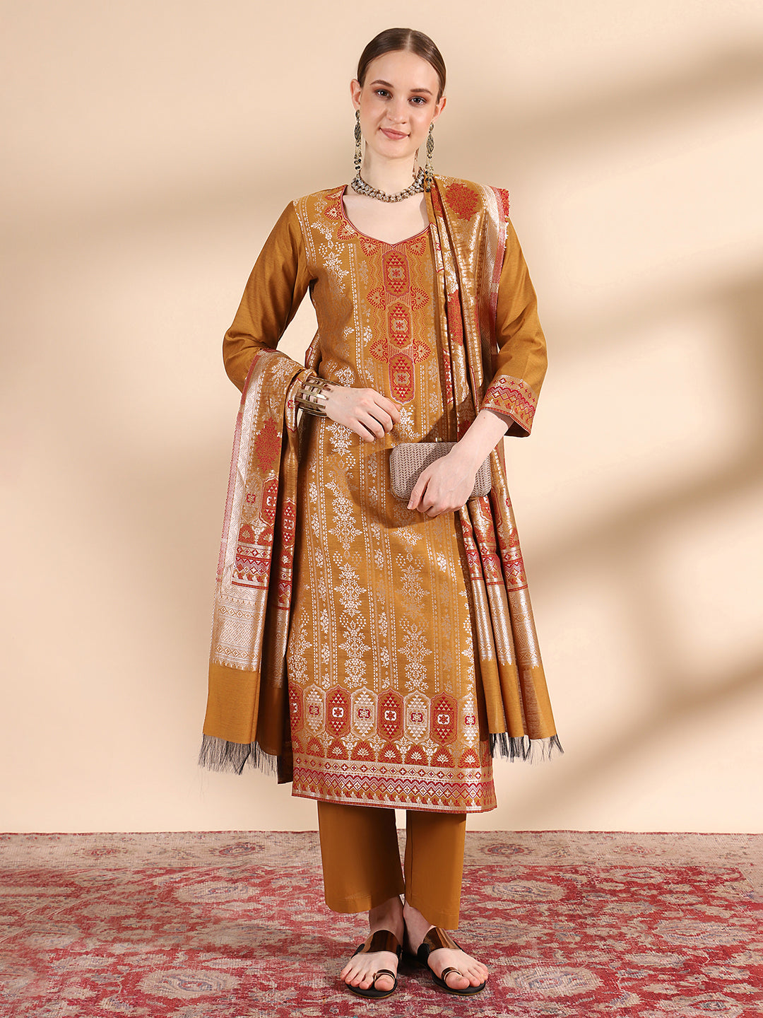 Elegant Mustard Sweetheart Neck Kurta Set by Kidar