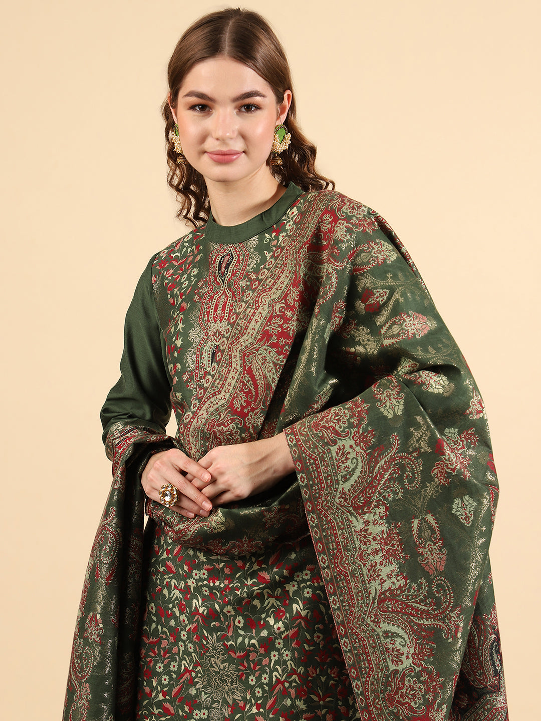 Kidar Floral Printed Kurta with Pants & Dupatta - B. Green