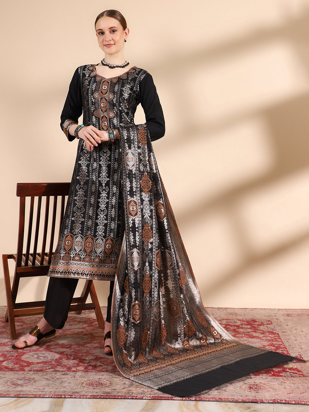 Elegant Black Sweetheart Neck Kurta Set by Kidar