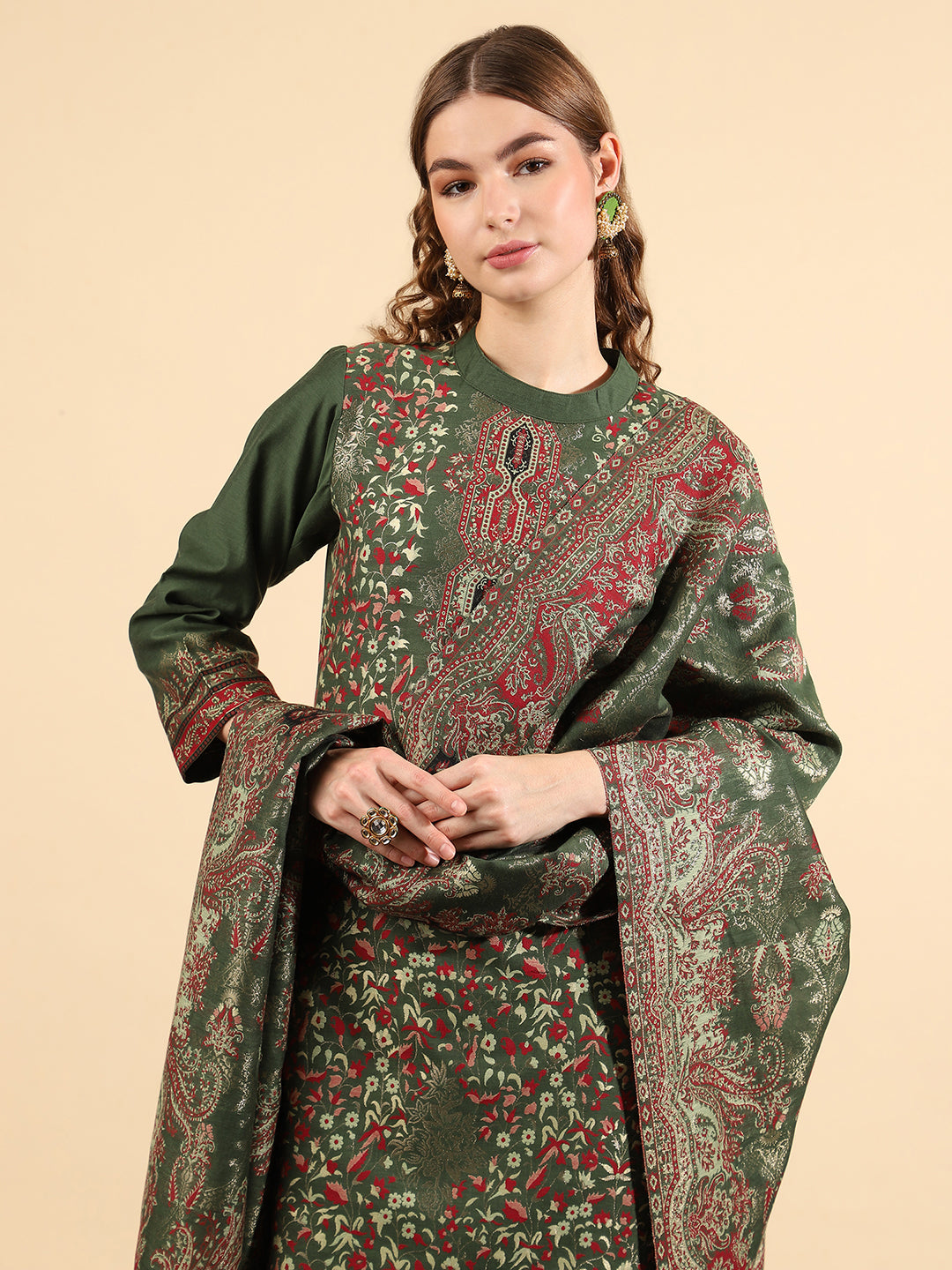 Kidar Floral Printed Kurta with Pants & Dupatta - B. Green