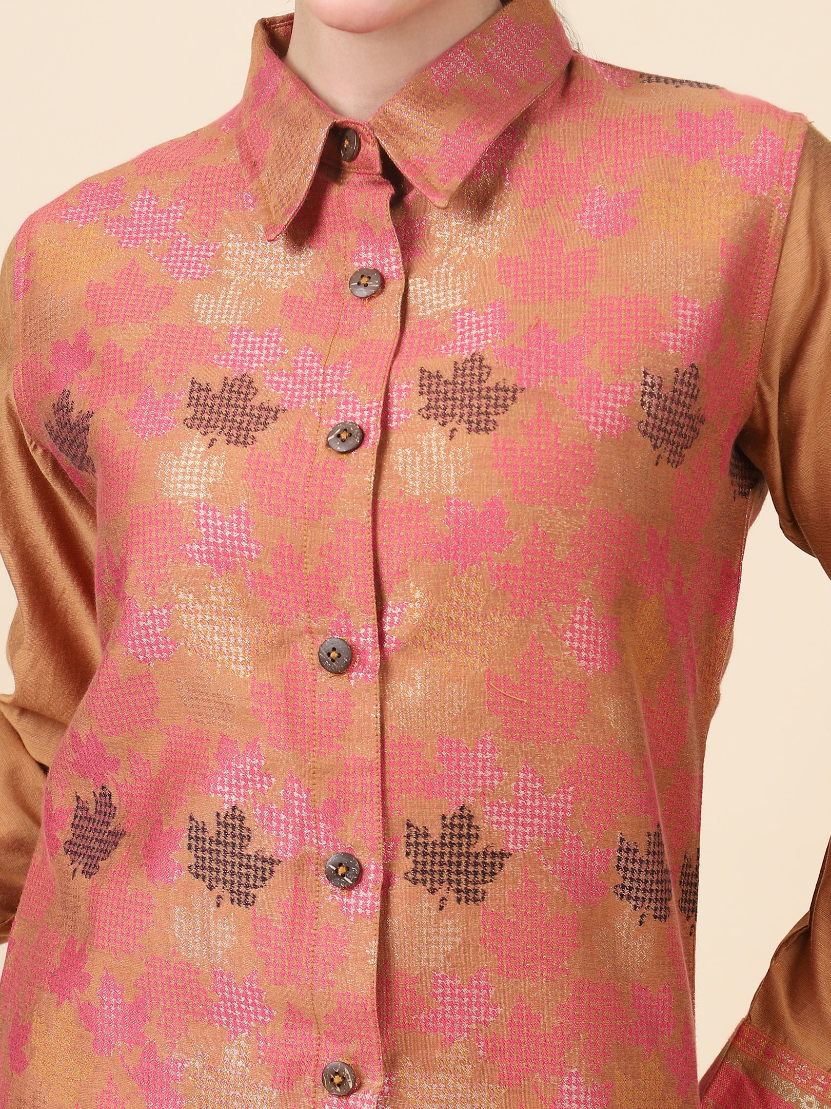 Kidar Ethnic Shirt Style Kurta with Pant Mehroon Chandri Printed Cord-Set (Top & Bottom)