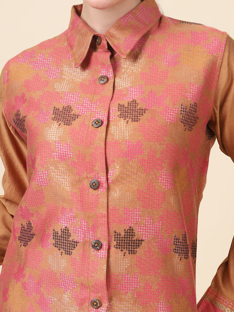 Kidar Ethnic Shirt Style Kurta with Pant Mehroon Chandri Printed Cord-Set (Top & Bottom)