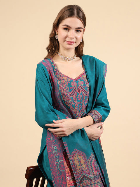 Kidar Ethnic Weave & Embordered Straight Kurta with Pant & Dupatta - New Green