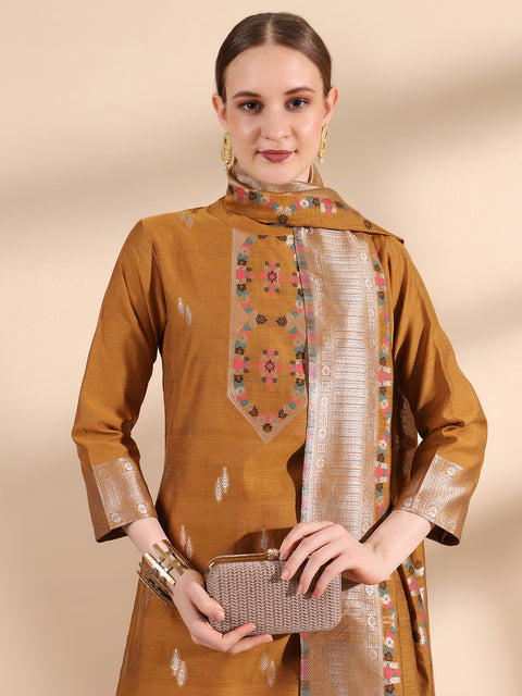 "Kidar Mustard Cotton Silk Mandarin Collar Kurta Set with Dupatta"