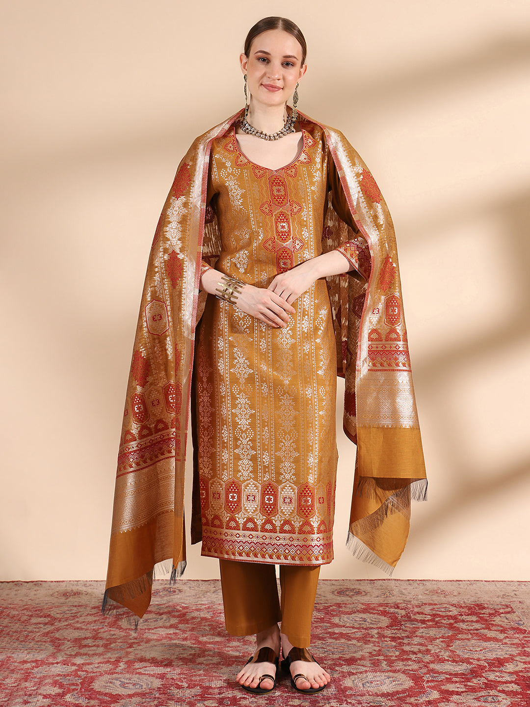 Elegant Mustard Sweetheart Neck Kurta Set by Kidar