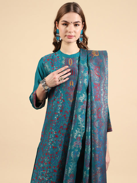 Kidar Ethnic Weave & Embordered Straight Kurta with Pant & Dupatta - New Green