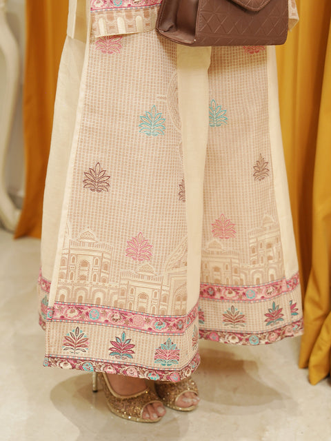 Elegant Beige Jacquard Co-ord Set with Embroidered Detailing