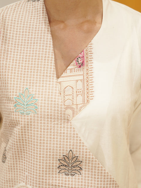 Kidar White Cotton Silk Pleated Co-Ord Set with Palazzo Pants.