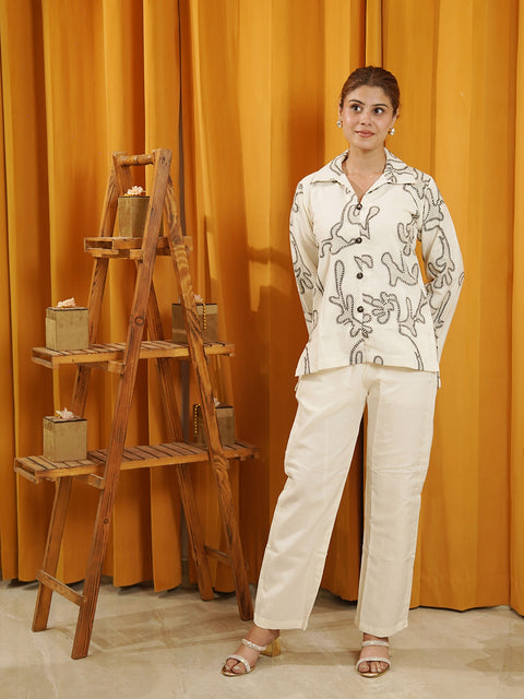 Trendy Off-White Co-Ord Set for Women | Designer Casual Wear Ensemble