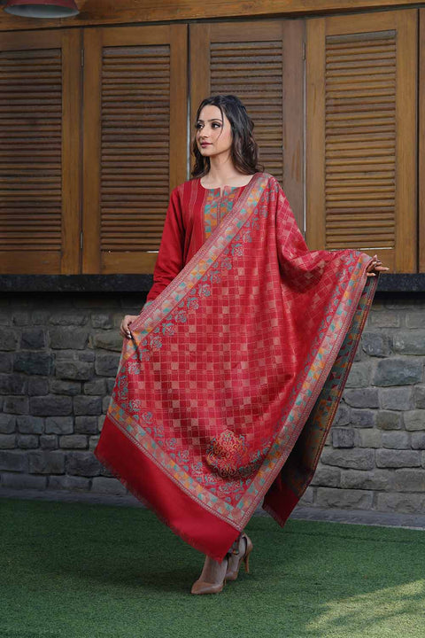 Kidar Tanishq Plus Women's Unstitched Suit-Mehroon(Set Of 3)