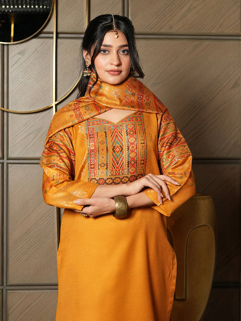 Kidar s’ Mustard Acrylic Woolen Winter Kurta Set