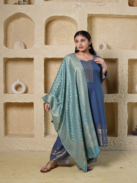 Kidar's Blue Acrylic Woolen Kurta Set