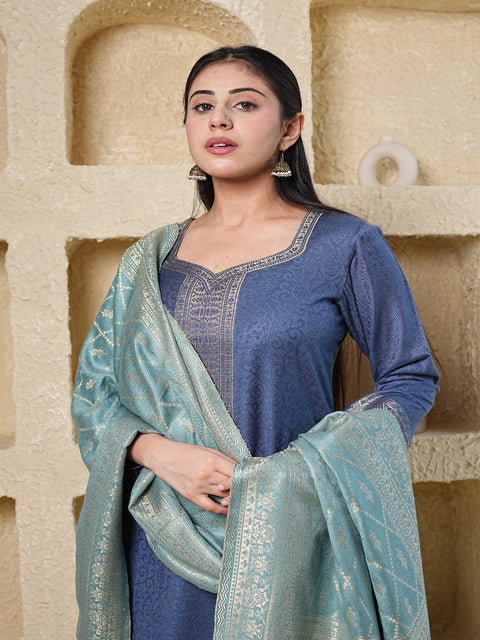 Kidar's Blue Acrylic Woolen Kurta Set