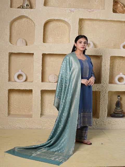 Kidar's Blue Acrylic Woolen Kurta Set