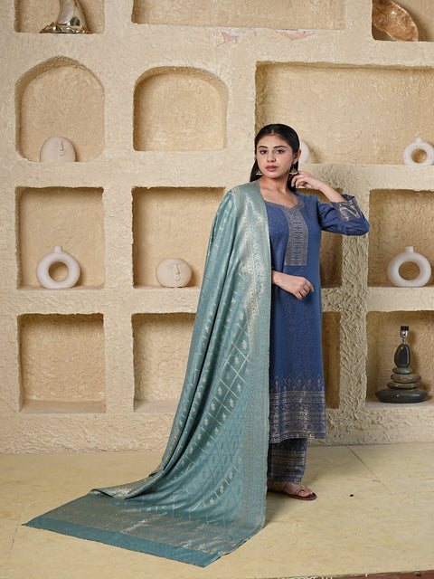 Kidar's Blue Acrylic Woolen Kurta Set