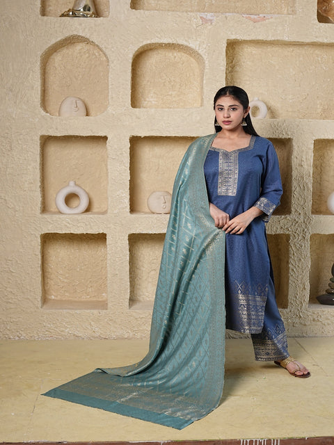 Kidar's Blue Acrylic Woolen Kurta Set