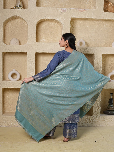 Kidar's Blue Acrylic Woolen Kurta Set