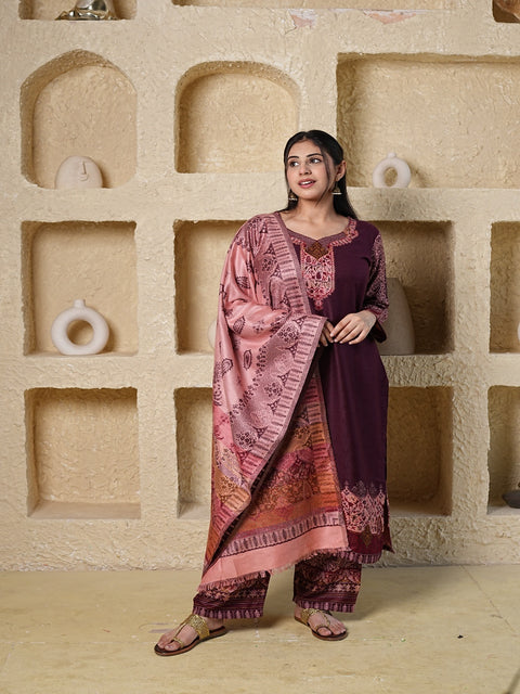 Kidar's Wine Acrylic Woolen Kurta Set