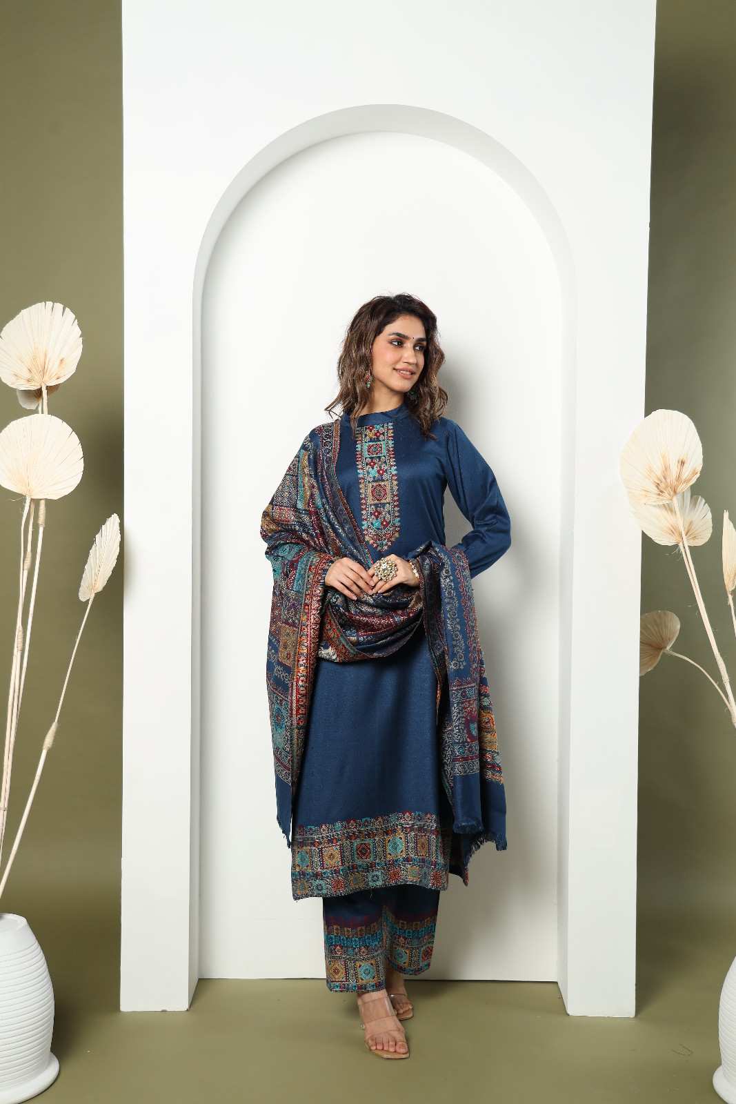 Kidar Unstitched Wool Salwar Suit Material Embroidered