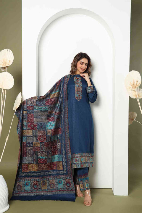 Kidar Unstitched Wool Salwar Suit Material Embroidered