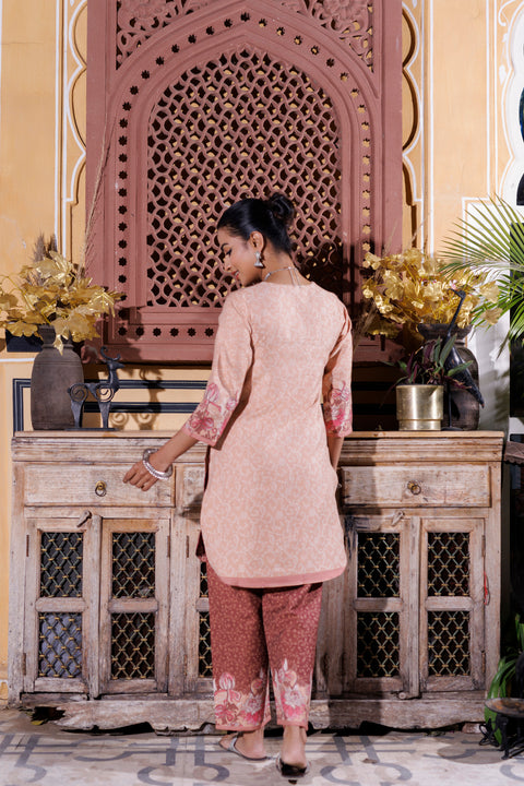 kidar Ethnic Womens Long Kurti  With Pant Set Cotton-Silk Fabric For Summer Wear