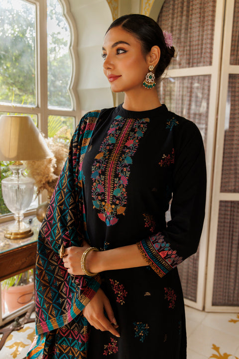 Kidar Elegant Black Pant Suit with Threadwork - Black